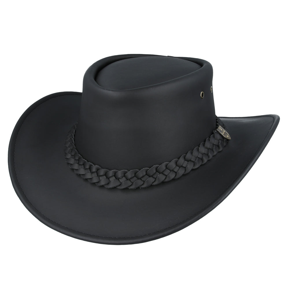 Australian Style Outback Leather Cowboy Hat - Black-Brown