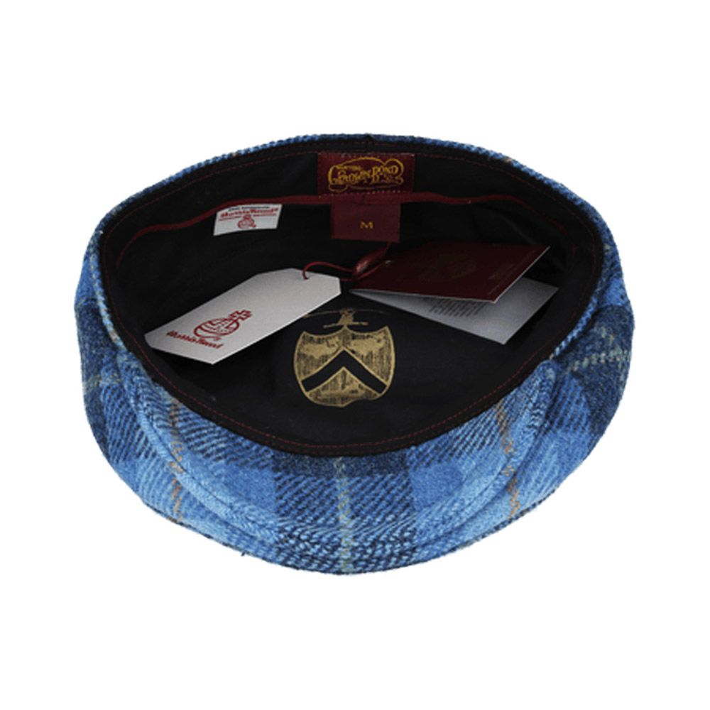 Harris Tweed 100% Scottish Wool Check Bakerboy Newsboy Cap Blue