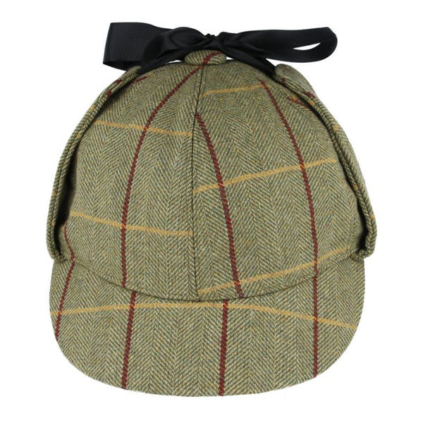 Wool Check Tweed Sherlock Holmes Deerstalker Hat - Olive - Green