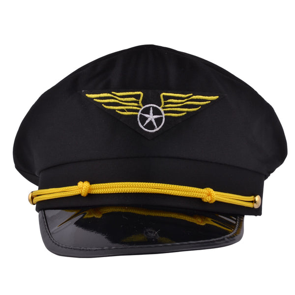 Pailot Cap Fancy Dress Airline Captain Hat - Black