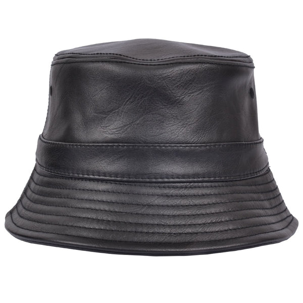 Carbon 212 Leather Look PU Bucket Hat - Black