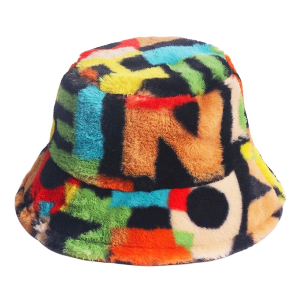 Maz Letter Graphic Fluffy Fur Bucket Hat - Multi Colours