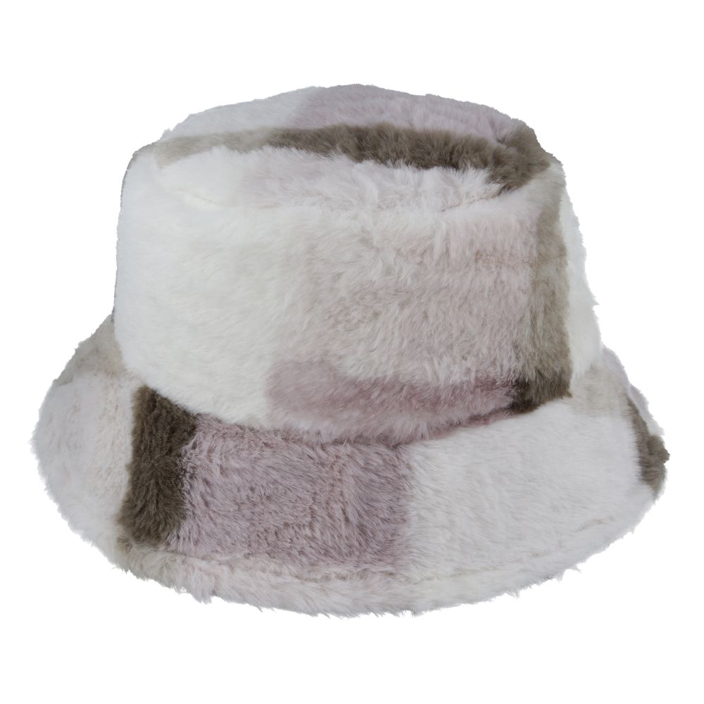Check Print Fluffy Faux Fur Bucket Hat - Multi Colour