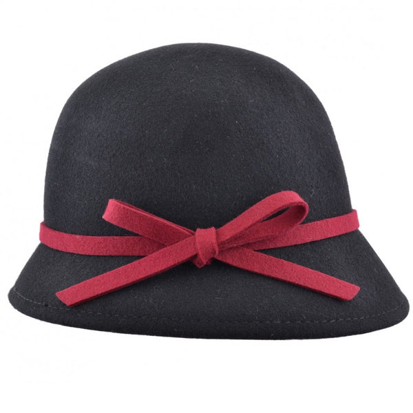 Maz Ladies Wool Cloche Hat With Strap belt Around