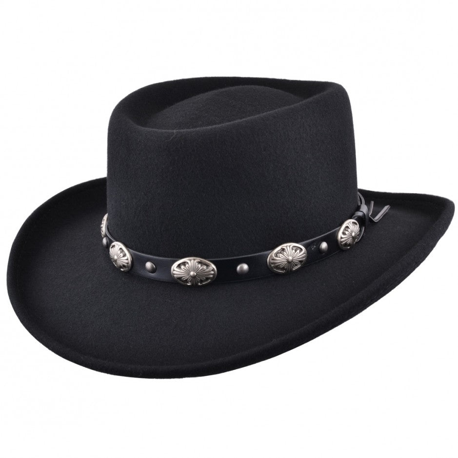 Black Felt Gambler Hat with Buckle Band