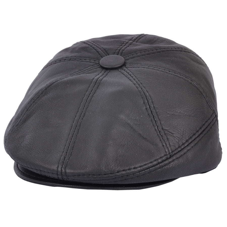 Genuine Leather Ivy Flat Cap, Newsboy,Gatsby - Black