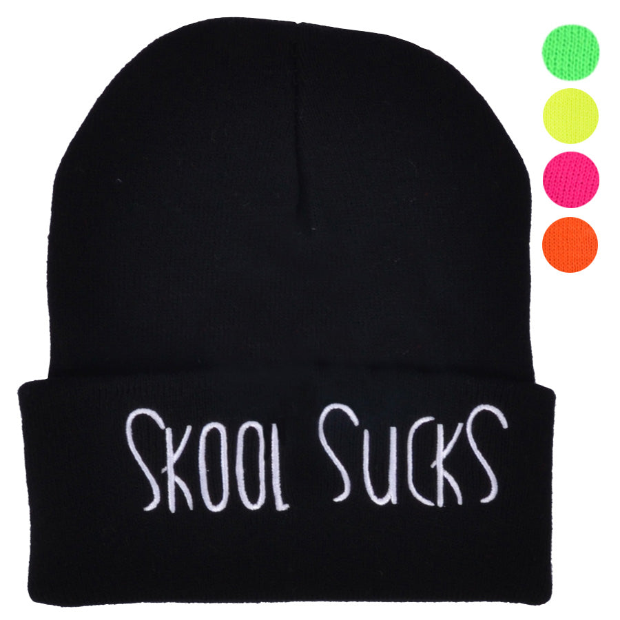 Skool Of Sucks Beanie Hat - Black,Pink,Orange,Yellow,