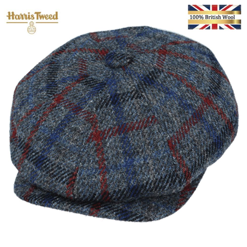 Harris Tweed 100% Scottish Wool Check Bakerboy Newsboy Cap - Grey