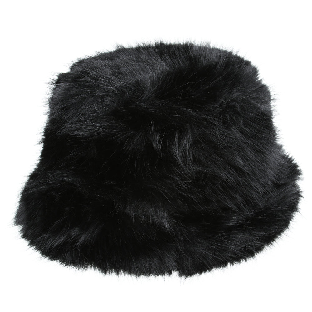 Soft Fluffy Faux Fur Bucket Hat - Black/White