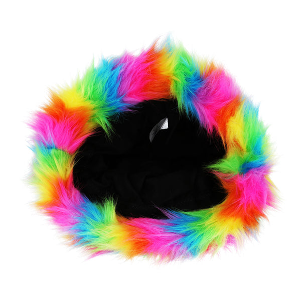 Fluffy Soft Colourful Faux Fur Bucket Hat - Rainbow