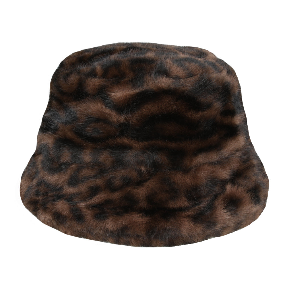 Leopard Fluffy Soft Faux Fur Bucket Hat – Brown