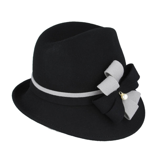 Wool Felt Cloche Hat with Strap belt &  Bow