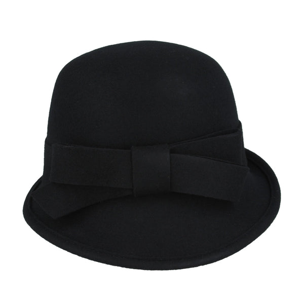 Wool Felt Cloche Hat with Strap belt &  Bow