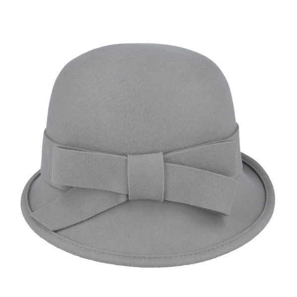 Wool Felt Cloche Hat With Strap Belt & Bow