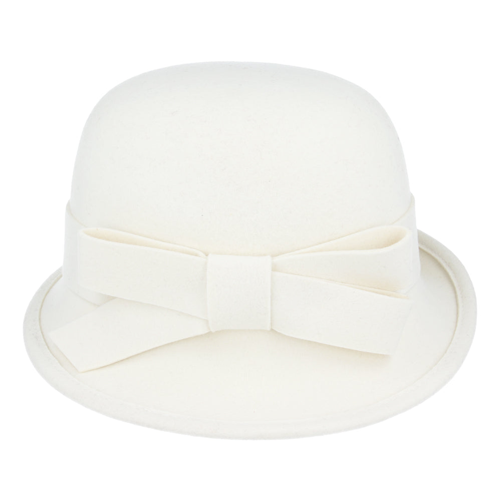 Wool Felt Cloche Hat With Strap Belt & Bow