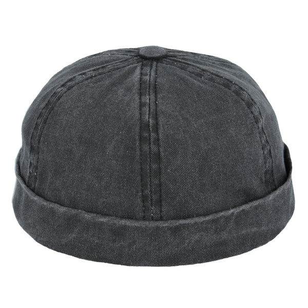 Washed Cotton Rolled Cuff Retro Fashion Brimless Docker Hat
