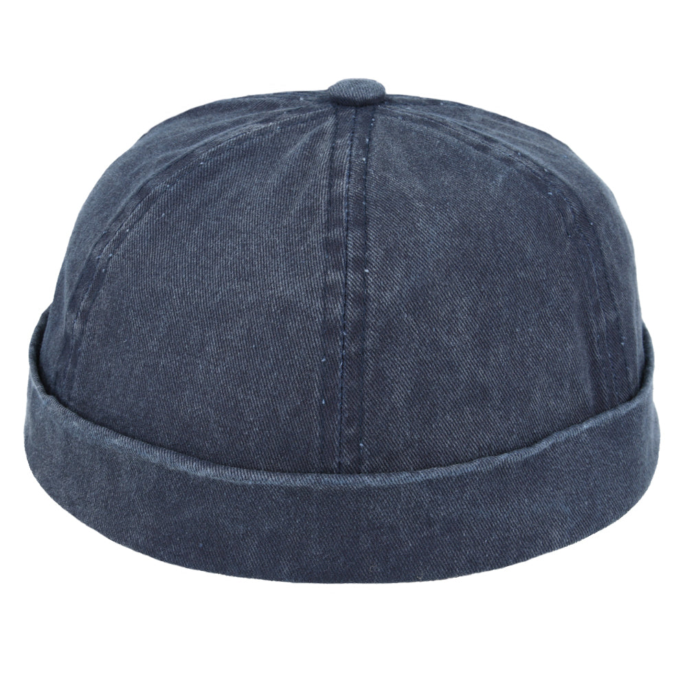 Washed Cotton Rolled Cuff Retro Fashion Brimless Docker Hat