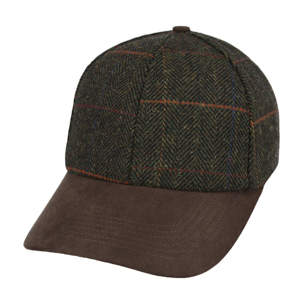 Herringbone Checked Baseball Cap With Suede Peak