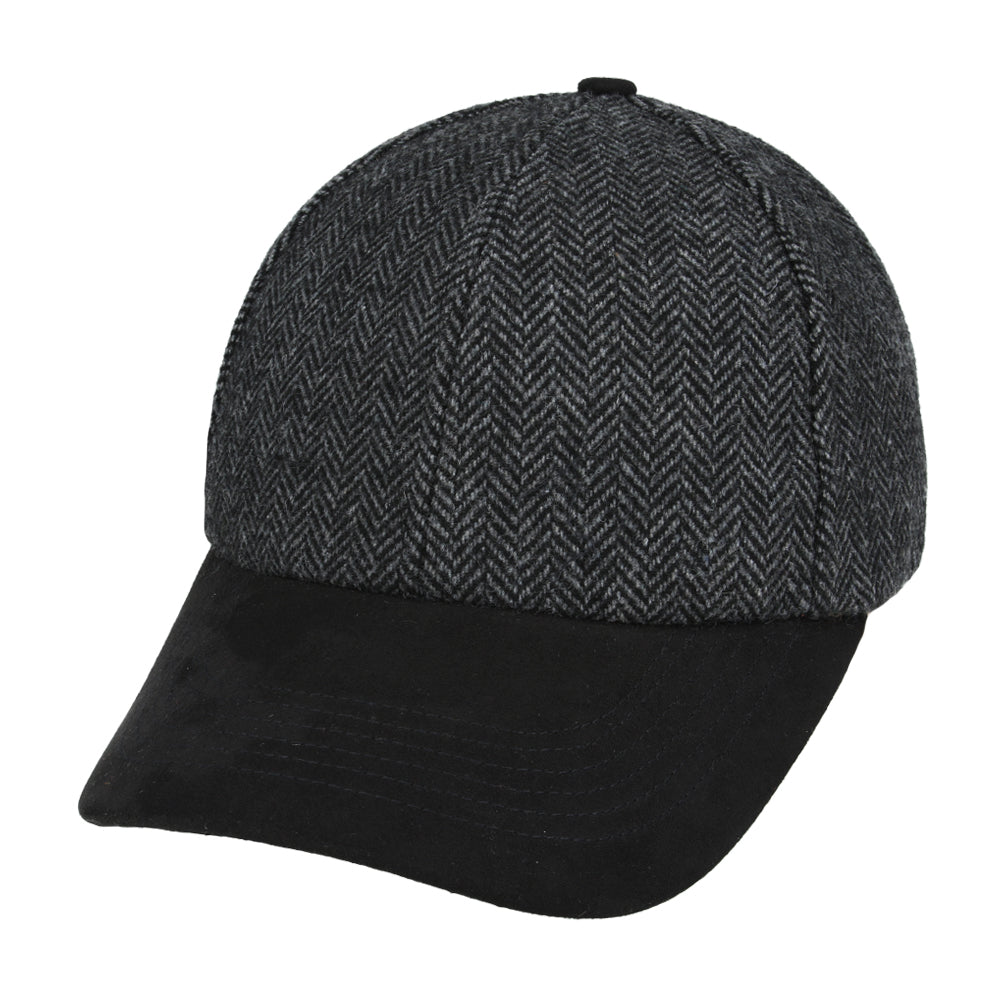 Herringbone Baseball Cap With Suede Peak