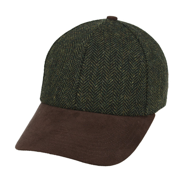 Herringbone Baseball Cap With Suede Peak