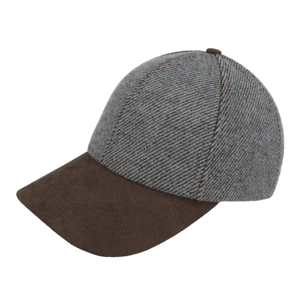 Tweed Baseball Cap With Suede Peak – Brown