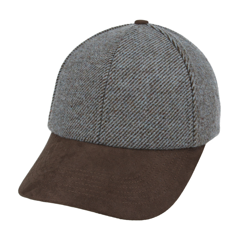 Tweed Baseball Cap With Suede Peak – Brown