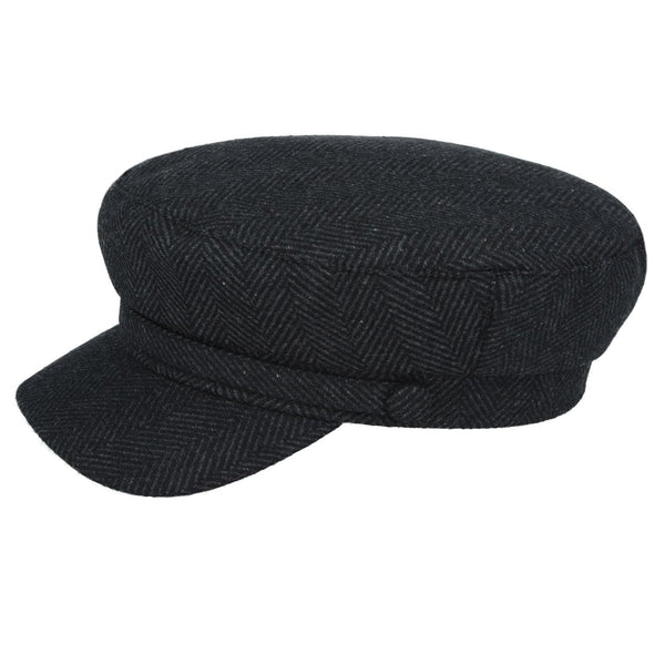 Wool Herringbone Sailor, Captain, Fisherman Cap - Charcoal