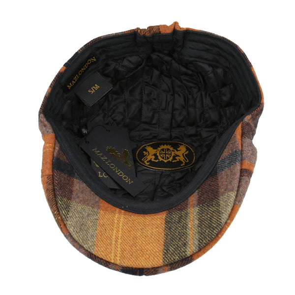 Duckbill Six Panel Check Tweed Flat Cap - Orange