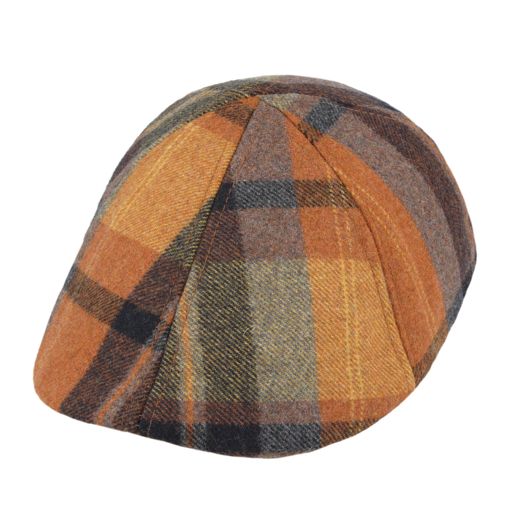 Duckbill Six Panel Check Tweed Flat Cap - Orange