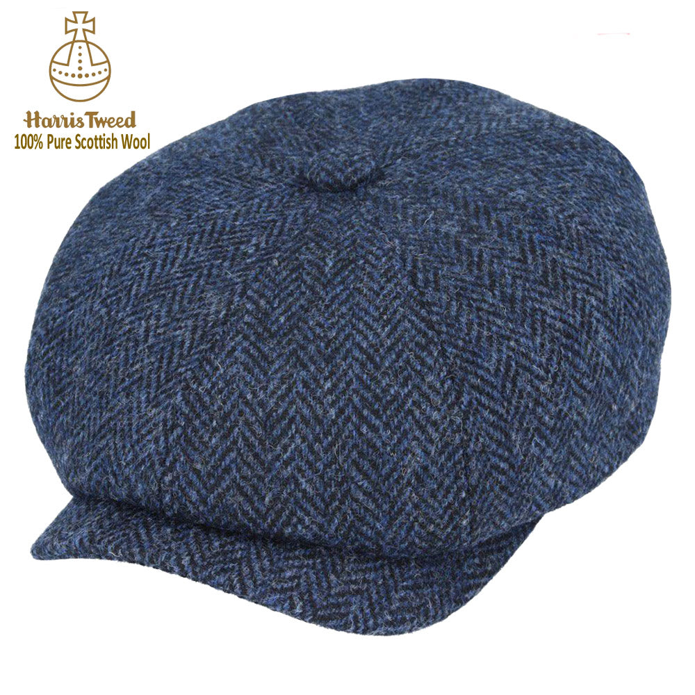Gladwin Bond Harris Tweed Wool Herringbone Newsboy Cap - Navy-Blue