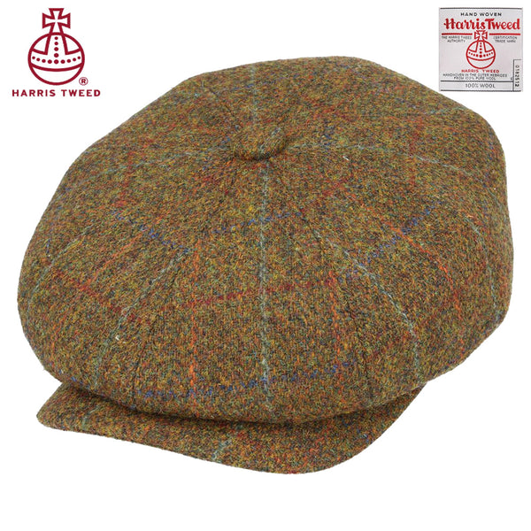 Rust Mix Blue and Green Overchecks Harris Tweed Wool Newsboy Cap