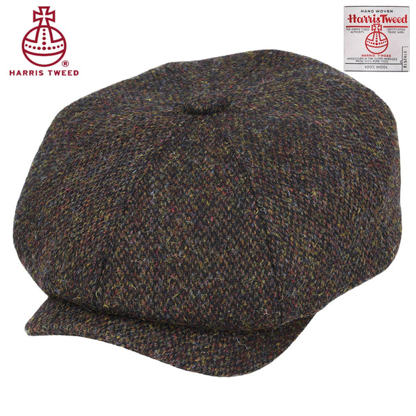 Green & Brown Barleycorn Harris Tweed 100% Pure Wool Newsboy Cap