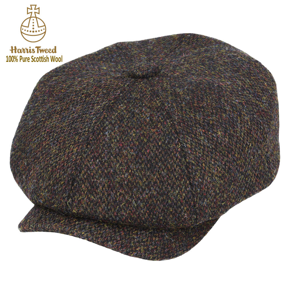 Green & Brown Barleycorn Harris Tweed 100% Pure Wool Newsboy Cap