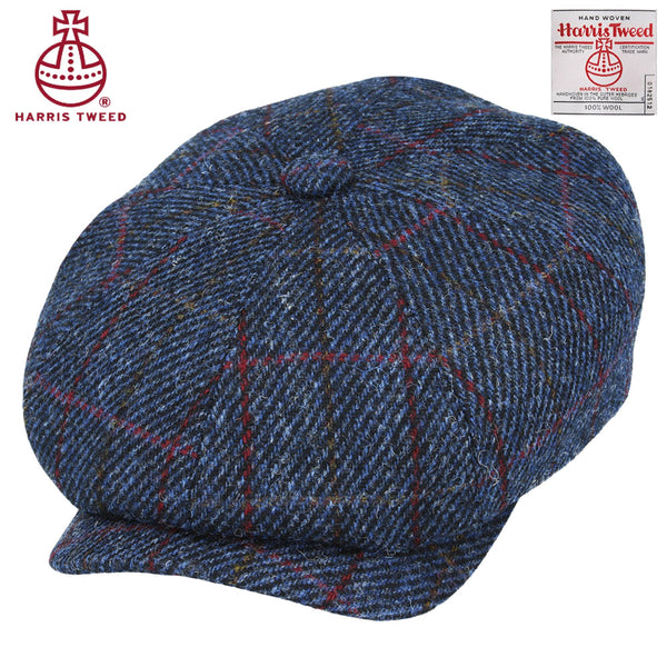 Dark Blue Twill Overchecks Harris Tweed 100% Pure Wool Newsboy Cap