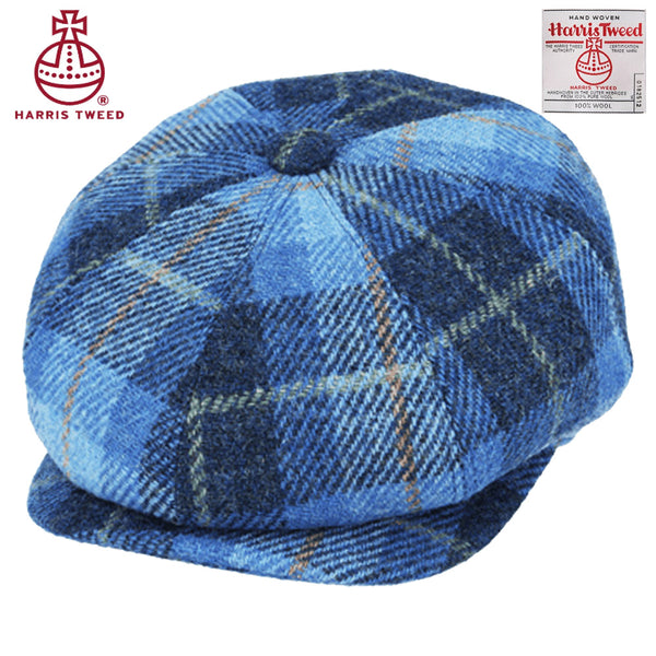 Blue Tartan Harris Tweed 100% Pure Wool Newsboy Cap