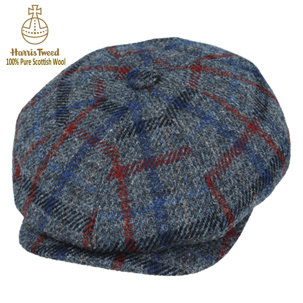 Slate Grey Check Harris Tweed 100% Pure Wool Newsboy Cap