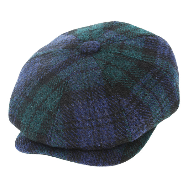 Black Watch Tartan Harris Tweed 100% Pure Wool Newsboy Cap – Blue