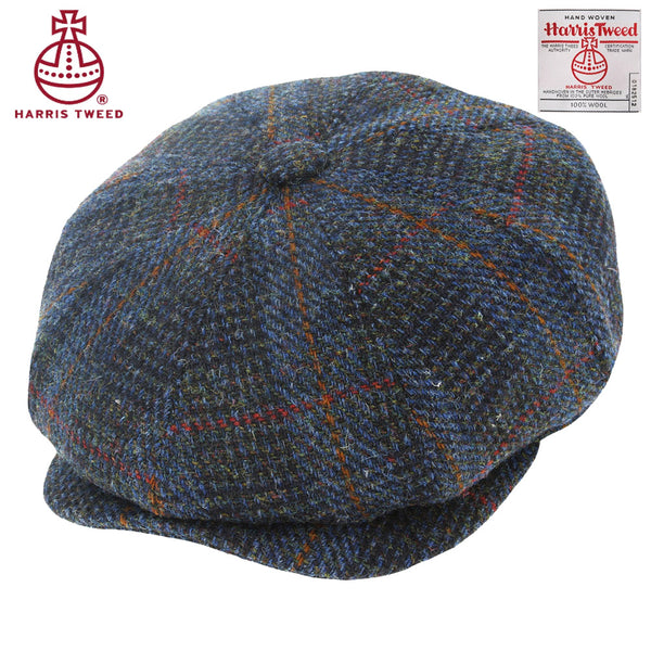 Dark Blue Houndstooth Overcheck Harris Tweed 100% Pure Wool Newsboy Cap