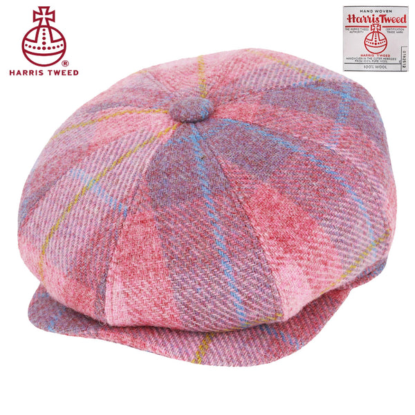 Light Pink Overcheck Harris Tweed 100% Pure Wool Newsboy Cap