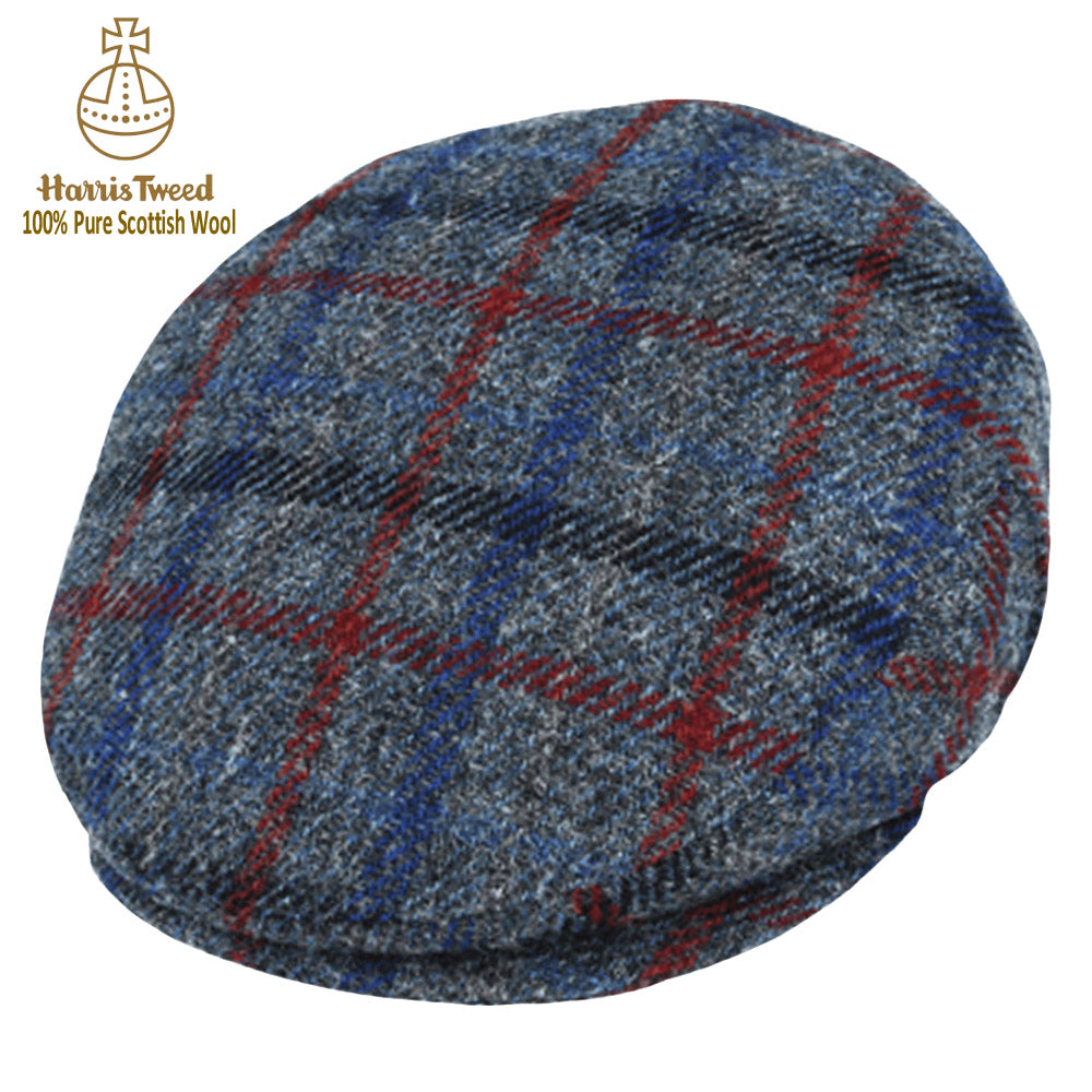 Slate Grey Check Harris Tweed 100% Pure Wool Flat Cap