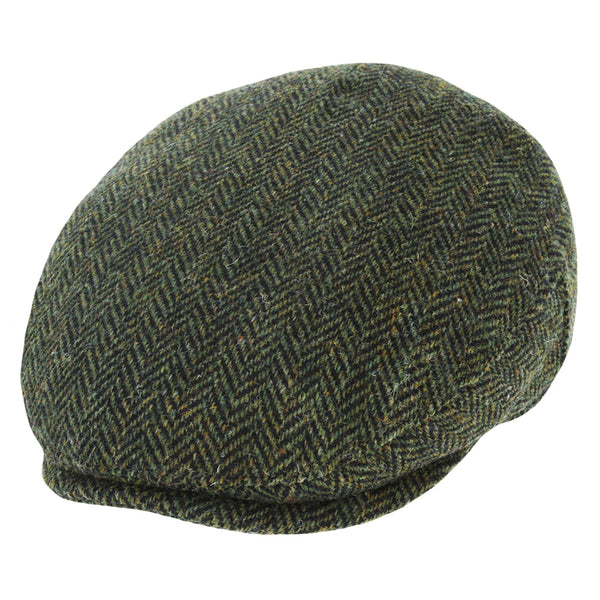 Green Herringbone Harris Tweed 100% Pure Wool Flat Cap
