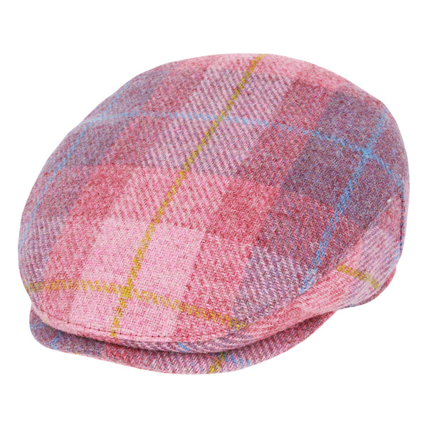 Light Pink Overcheck Harris Tweed Checked 100% Pure Wool Flat Cap