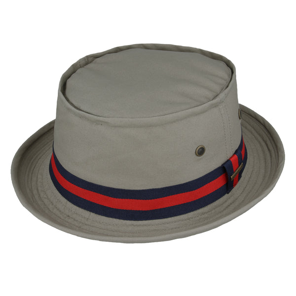 Gladwin Bond Classic Strip Band Pork Pie Cloth Hat – Beige
