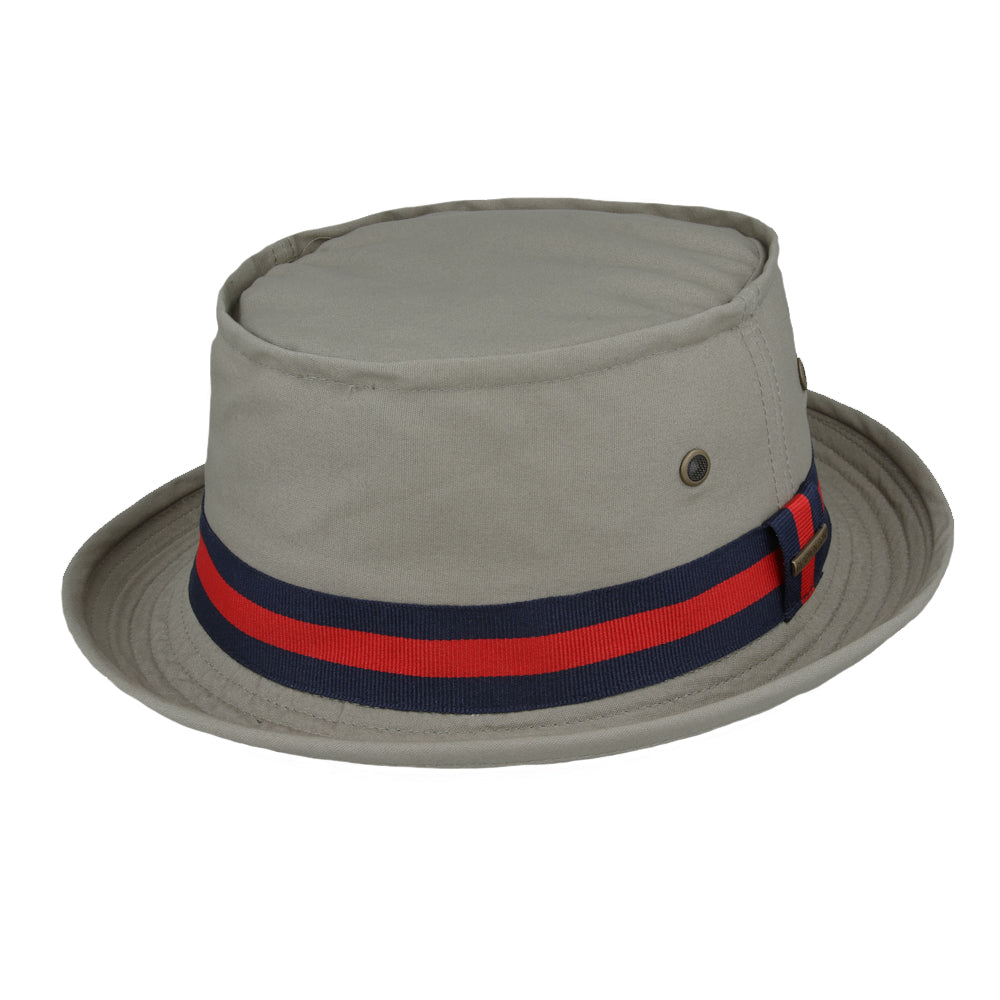 Gladwin Bond Classic Strip Band Pork Pie Cloth Hat – Beige