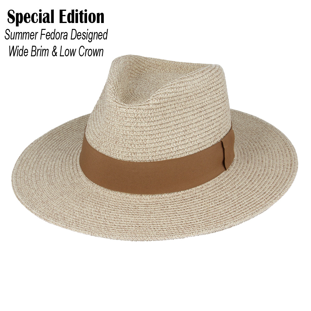 Summer Fedora Designed Wide Brim & Low Crown - Stone