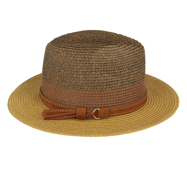 Special Edition Two Tone Paper Straw Summer Fedora Hat - Brown