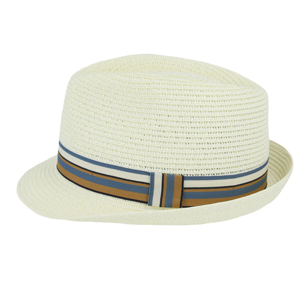 Summer Paper Straw Trilby Hat With Strip Band – Cream