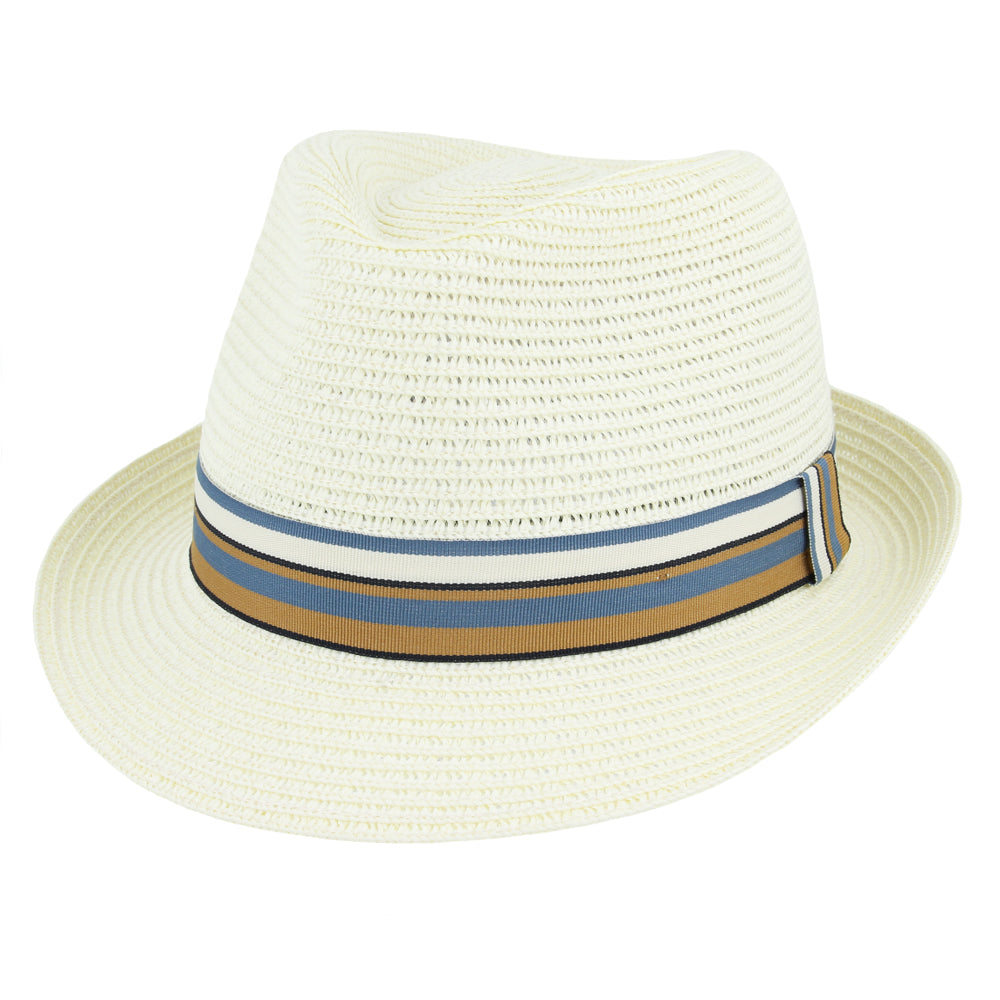 Summer Paper Straw Trilby Hat With Strip Band – Cream
