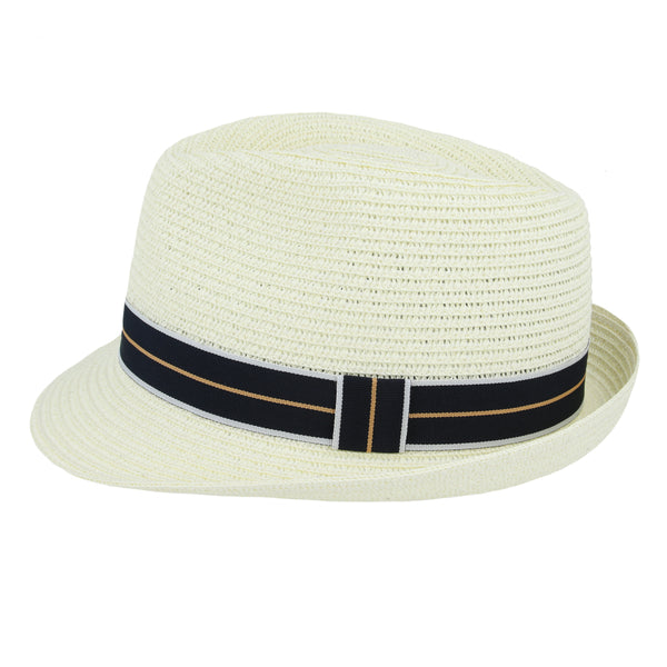 Summer Paper Straw Trilby Hat With Strip Band – Cream