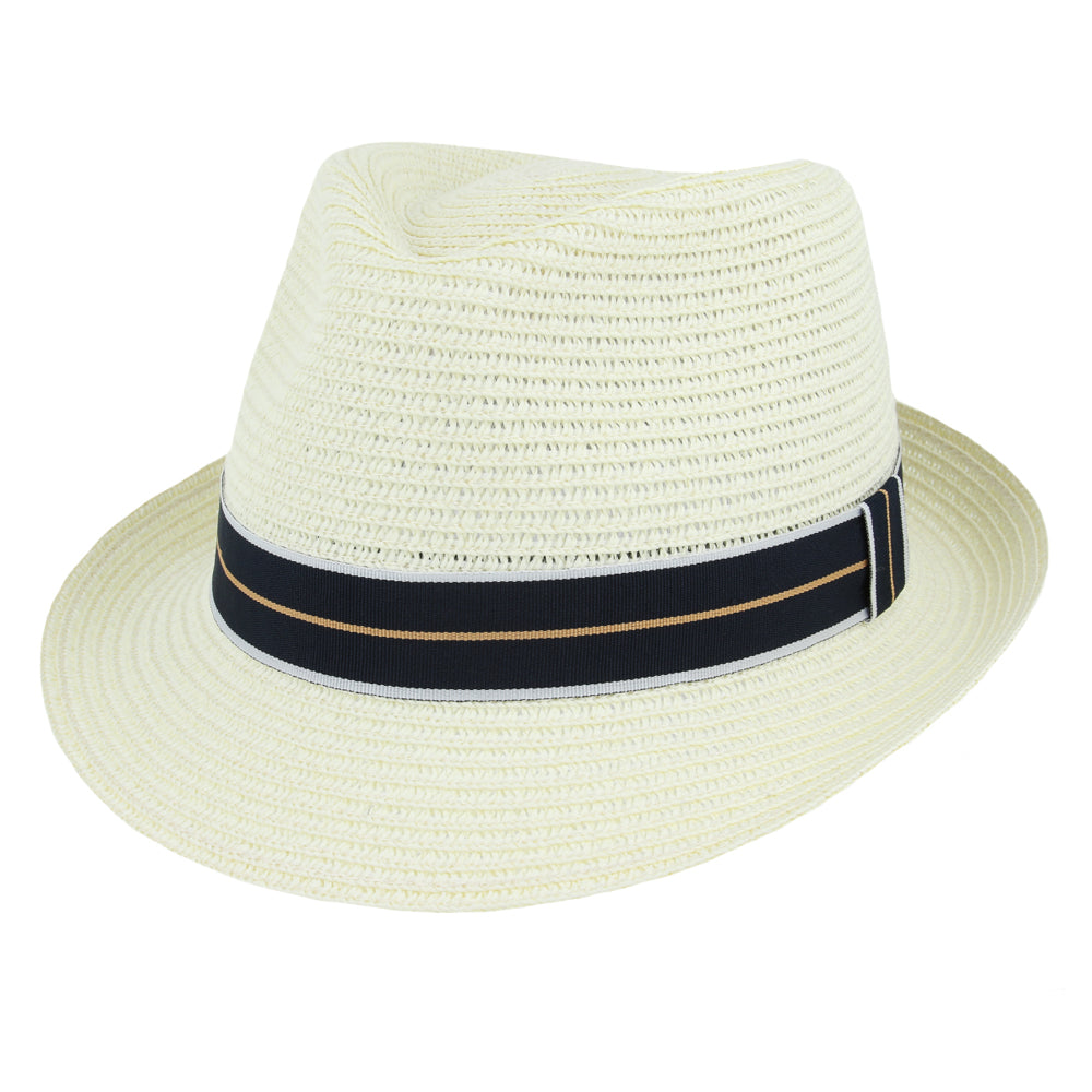 Summer Paper Straw Trilby Hat With Strip Band – Cream